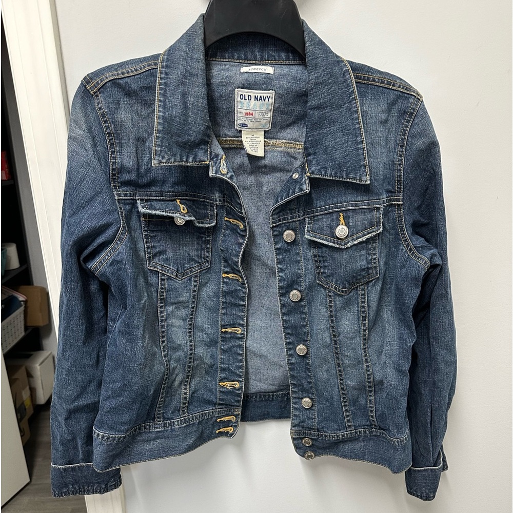 Old Navy Jacket Women's Medium Blue Denim‎ Medium Wash Cotton Blend Long Sleeves